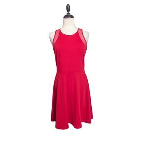 H&M Women's Medium Dark Pink Sleeveless Stretch Dress Lace Trim Fit Flare